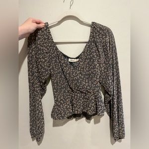 NWOT Vici Long Sleeve Faux Wrap Crop Peplum Top Animal Print